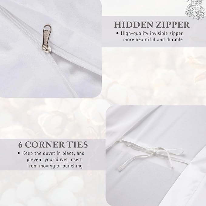 1000 TC Embroidered Duvet Cover King Size Set 100% Egyptian Cotton - Luxurious 1 Comforter Cover 2 Pillow Shams - 3 PC Quilt Cover Hotel Quality Long Staple Bedding (Silver & Black)