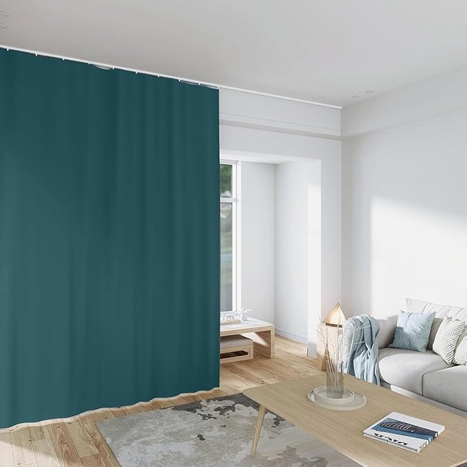 Room Divider Curtains Total Blackout Privacy Curtain Panel Room Thermal Insulated Noise Reduction Curtains for Bedroom Window Living Room Ceiling Track Curtain W 12.5 ft × H 8ft Azure Blue