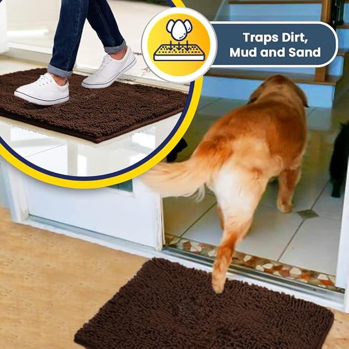 Muddy Mat® AS-SEEN-ON-TV Highly Absorbent Microfiber Door Mat and Pet Rug, Non Slip Thick Washable Area and Bath Mat Soft Chenille for Kitchen Bedroom Indoor and Outdoor - Chocolate Brown 6ft x 9ft