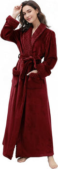Artfasion Womens Long Fleece Robe - Warm Soft Floor Length Flannel Bathrobes for Winter Thicker Long House Coat with Pockets