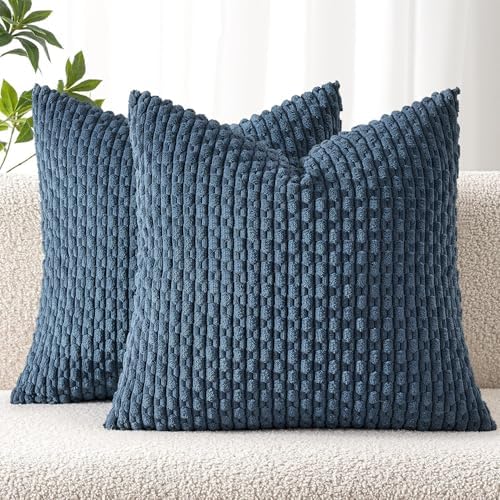 MIULEE Euro Sham Decorative Throw Pillow Covers 24x24 Blue Corduroy by MIULEE
