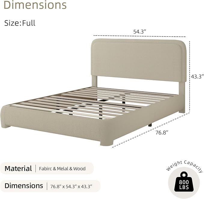 BarnFurin Full Size Bed Frame,Cloud Boucle Upholstered Platform Bed Frame with Headboard, Modern Style, Soft Rounded Corners, No Box Spring Required, Easy Assembly, Beige