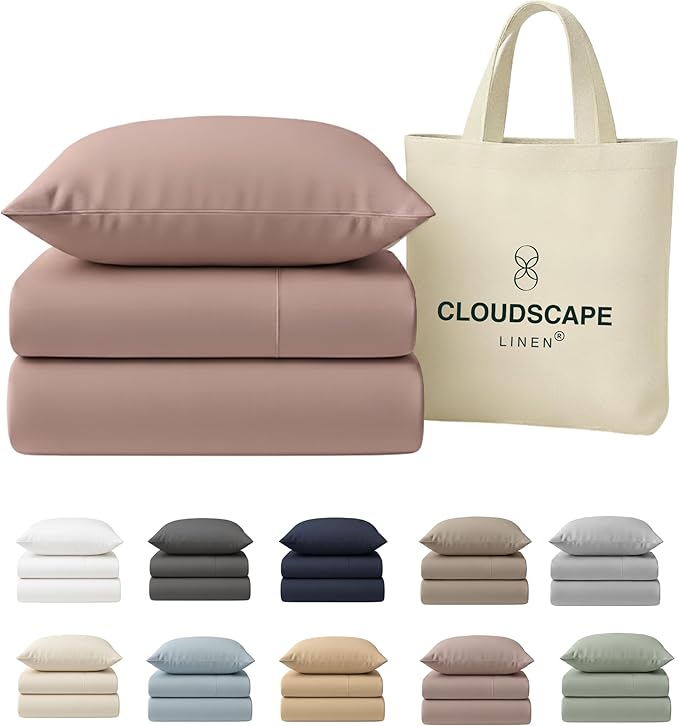 Cloud Scape Linen 100% Egyptian Cotton Sheets Twin Size, 3 Pieces Luxury Bedding Set, 400 Thread Count,Hotel Quality, Silky Soft, Breathable and Durable, Deep Pockets up to 15, Sepia Rose