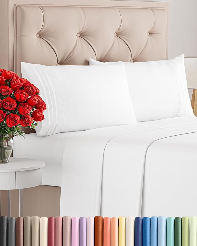 Queen Size 4 Piece Sheet Set - Comfy Breathable & Cooling Bed Sheets Set - Hotel Luxury Bedding for Women, Men, Kids, Teens, Boys & Girls - Deep Pockets, Ultra-Soft, Wrinkle Free - Oeko-Tex - White