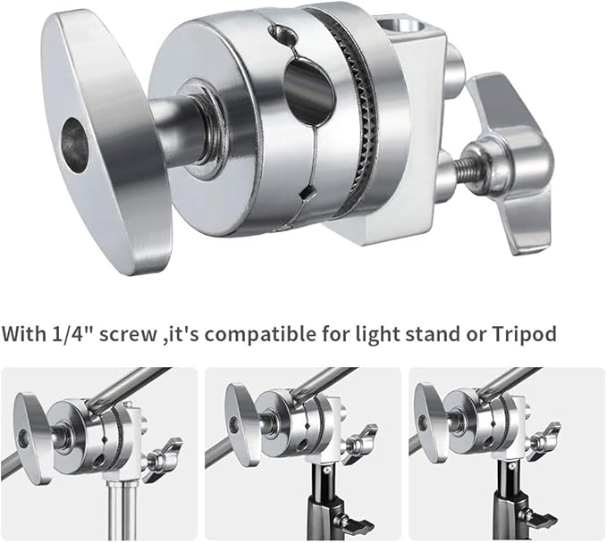 Aluminum Alloy Multi Functional Heavy Duty 2.5 inch Grip Head Swivel Head Clamp Holder Bracket Adapter with 1/2",1/4",3/8", 5/8" Mount for Light Stand, Extension Boom Arm,Photographic Equipment