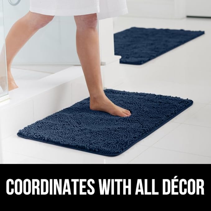GORILLA GRIP Bath Rug Mat 60x17, Soft Absorbent Chenille, Quick Dry Microfiber Mats, Rubber Backing Washable Shower Floor Rugs, Bathmat Runner, US Designed Bathroom Home Decor Accessories Navy Blue