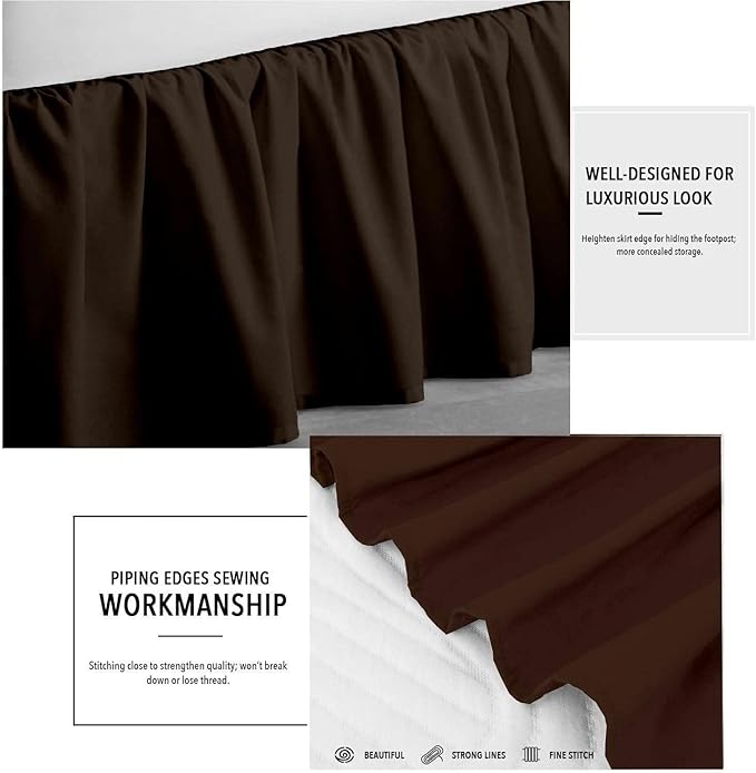 Chocolate Solid Ruffled Bed Skirt Twin XL-8 Inch Drop Split Corner, Microfiber Bedskirt with Platform Three Sided Coverage