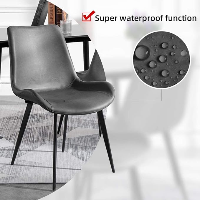 Dining Chairs Set of 4, Modern Kitchen & Dining Room Chairs, Upholstered Faux Leather Cushion Seat and Sturdy Metal Legs (4 Grey Chairs)