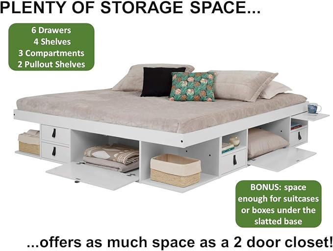 memomad Bali Storage Platform Bed with Drawers (King Size, Off White)