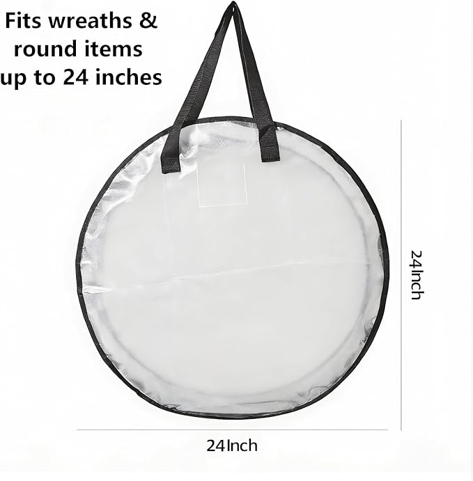2 Pack Clear Christmas Wreath Storage Bags 24 Inch - Waterproof Oxford Wreath Container with Dual Zipper and Reinforced Handles for Artificial Wreath, Garland and Holiday Decor Organization