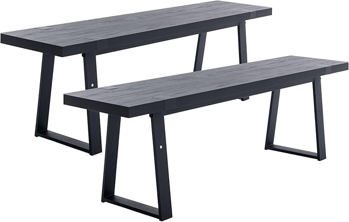 Wahson 60" Black Dining Bench Set of 2, Wooden Table Bench with Metal Legs, Modern Kitchen Bench for Enrtyway/Indoor/Dining Room