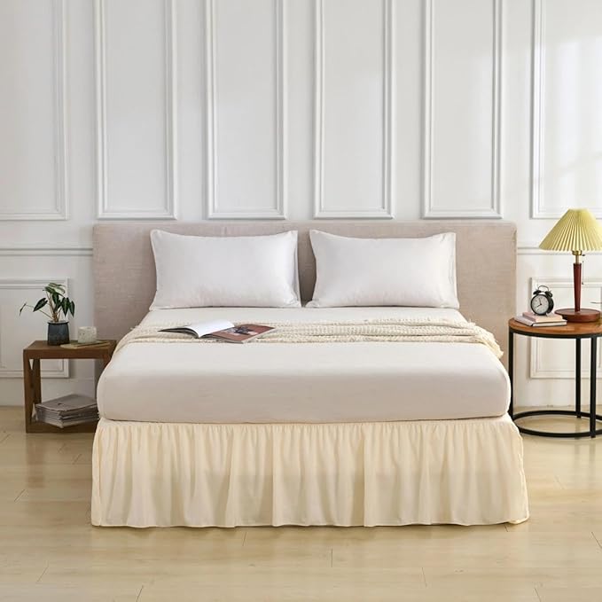 Bed Skirt Queen Size Ruffled Bed Skirt with Split Corners, Queen Bed Skirts 16 Inch Drop with Platform, 16'' Queen, Beige