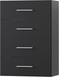 4 Drawer Short Tower Closet Unit, Modular Closet System, Wood Closet System Organizer with Storage for Walk In Closets, Clothing Rack Closet for Hanging Clothes, Bedroom, Black, 25.5"W