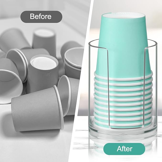Bathroom Cup Dispenser, Small Paper Cups Holder Fit 3oz Disposable Mouthwash Cup, Clear Plastic Cup Dispenser for Bathroom Vanity Countertop (4 Pack)