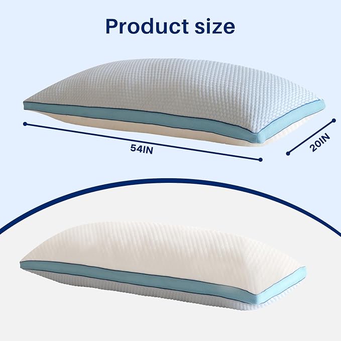 YZ HOME Cooling Body Pillow for Adults, Adjustable Extra Long Pillow for Bed, Pillow Insert with Shredded Memory Foam Full Body Pillows(20x54 Inch, Blue)