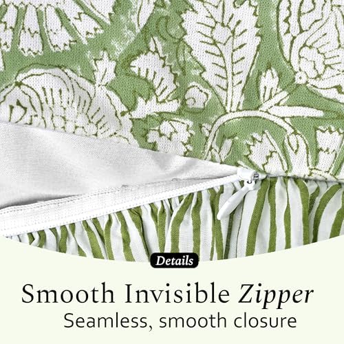 CPC Block Print Olive Bloom Ruffle Cotton Lumbar Pillow Cover 14x36 inch - Image 3