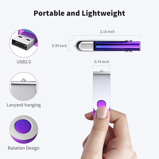 ABLAZE 128GB Flash Drive 2 Pack, USB 2.0 Thumb Drives with Lanyards Swivel USB Memory Stick 128GB（Green and Purple