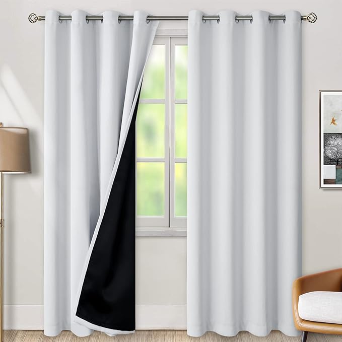 BGment Greyish White 100% Blackout Curtains for Living Room 84 Inch Length 2 Panels, Thermal Insulated Full Light Blocking Energy Save Window Drapes for Nursery Bedroom Darkening, 52 Inch Wide Each