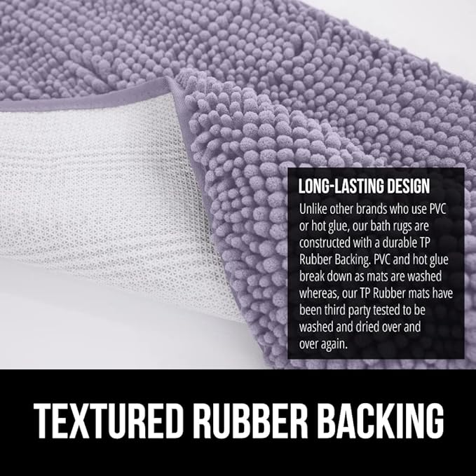 GORILLA GRIP Bath Rug Mat 44x26 Thick Soft Absorbent Chenille, Quick Dry Microfiber Mats, Rubber Backing Washable Shower Floor Rugs, Bathmat Runner Bathroom Home Decor Accessories Light Purple