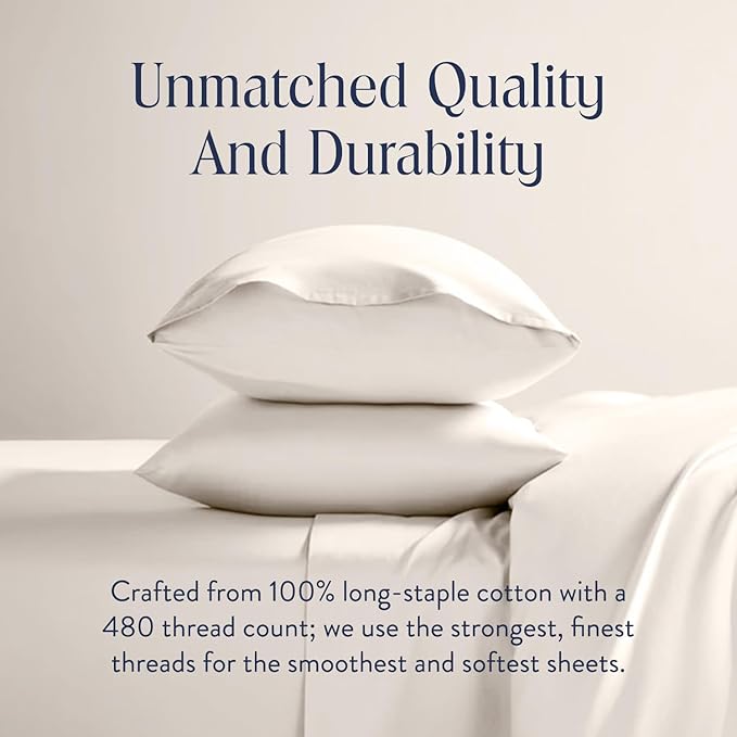 Brooklinen Luxury Sateen Duvet Cover - 100% Cotton, King/California King Size in Cream with Extra-Long Corner Ties and Button Closure - Best King/Cali King Duvet Covers