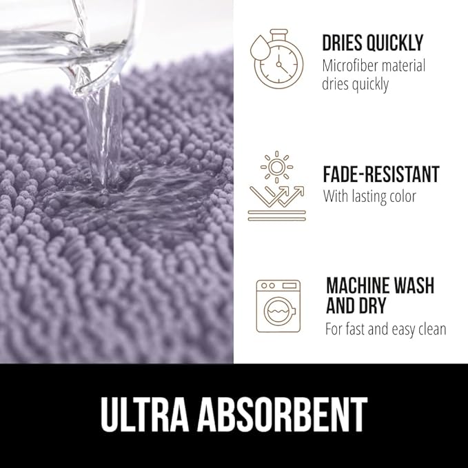 GORILLA GRIP Bathroom Rug Sets, Soft Chenille 2 Piece Area Rugs Set, Toilet Base Mat and 30x20 Carpet, Absorbent Microfiber Washable Mats Dry Quickly, Home Décor and Bath Room Accessories, Lt Purple
