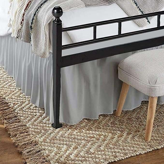 Light Grey Solid Ruffled Bed Skirt Twin XL-28 Inch Drop Split Corner, Microfiber Bedskirt with Platform Three Sided Coverage
