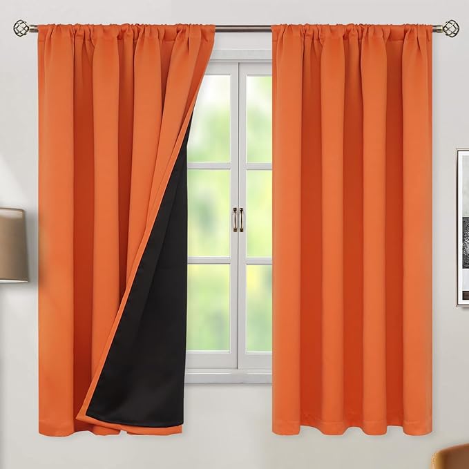 BGment Burnt Orange 100% Blackout Curtains for Bedroom, Fall Full Room Darkening Noise Reducing Living Room Curtains 63 Inch Length, Thermal Insulated Rod Pocket Window Drapes 2 Panels, 52 Inch Wide
