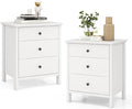 Giantex Nightstand with 3 Drawers Set of 2, Wooden Side End Table with Solid Wood Legs, Retro 3-Drawer Bedside Table Night Stand for Bedroom Home Office Small Space, Easy Assembly, White