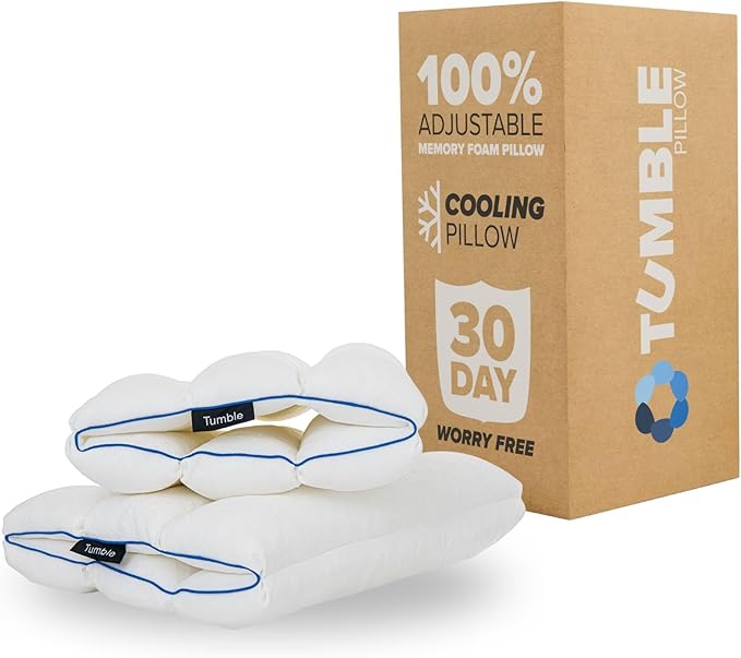 TUMBLE 6-Chamber Adjustable Bed Pillow & Pillowcase | Back, Side & Stomach Sleepers | Cooling Cover | Memory Foam & Gel Fiber Fill | Customize Your Comfort | CertiPUR/Oeko-Tex | Standard Queen 2 Pack