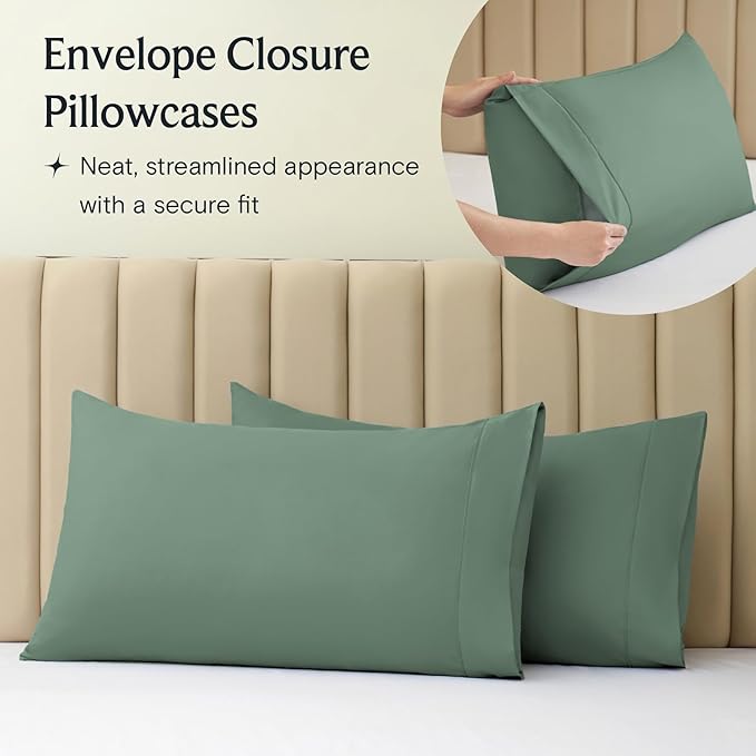 LuxClub 3 PC Twin Sheet Set, Deep Pockets Wrinkle Free Cooling Bed Sheets Hotel Bedding for Women, Men, Kids & Teens, Includes 1 Fitted Sheet, 1 Flat Sheet and 1 Pillowcase-Silky Soft Tree Moss Green