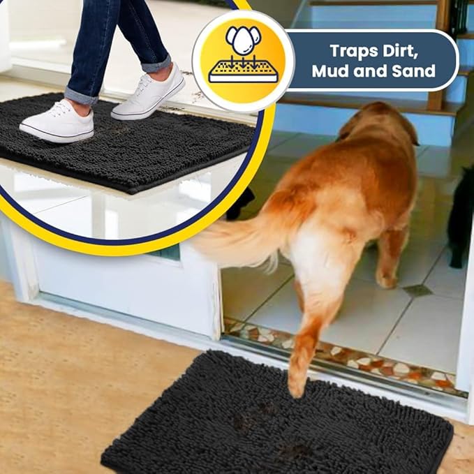 Muddy Mat® | Super Absorbent Door Mat Indoor, Microfiber Quick Dry Chenille Entryway Rug, Non-Slip Front Door Mat, Indoor Mats for Entryway, Machine Washable Pet Rug, Charcoal 24" x 120"