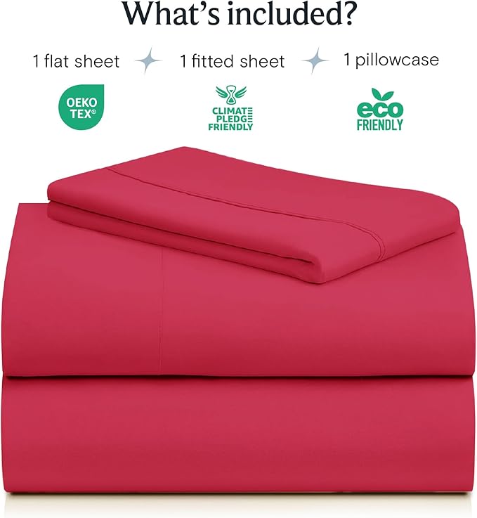 LuxClub 3 PC Twin Sheet Set, Deep Pockets Wrinkle Free Cooling Bed Sheets Hotel Bedding for Women, Men, Kids & Teens, Includes 1 Fitted Sheet, 1 Flat Sheet and 1 Pillowcase-Silky Soft Red