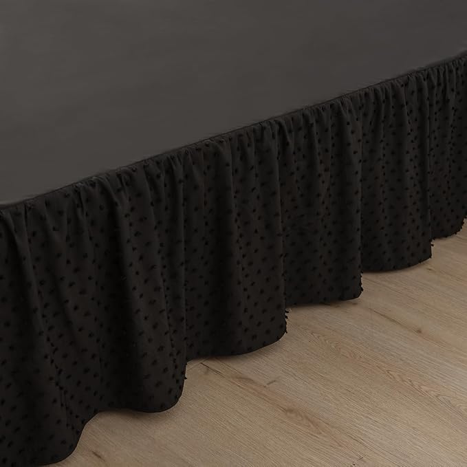 Tufted Dot Bed Skirt Full Size Ruffled Bed Skirt with Split Corners, 14 Inch Drop Dust Ruffle Bed Skirts with Platform, Black