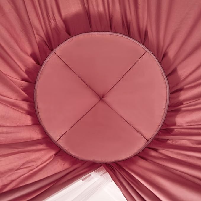 Kertnic 31.5inch Large Dome Bed Canopy for Girls, Double Layer Dreamy Ruffle Princess Canopy, Bedroom Hanging Tent Kids Reading Nook Canopies,Full Queen Bed Canopy Curtain (Dark Rusty-Pink)