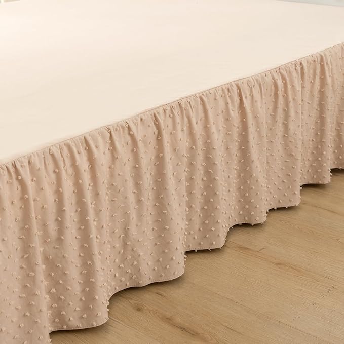 Tufted Dot Bed Skirt King Size,Ruffled Bed Skirt with Split Corners, King Bed Skirt 14 Inch Drop, Boho King Size Bed Skirt Beige for Ruffled Bed Skirt with Split Corners, Bed Skirt King Size