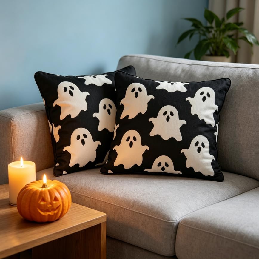 Halloween Ghost Throw Pillow Covers, 18x18 Inch, Machine Washable, Living Room - Image 6