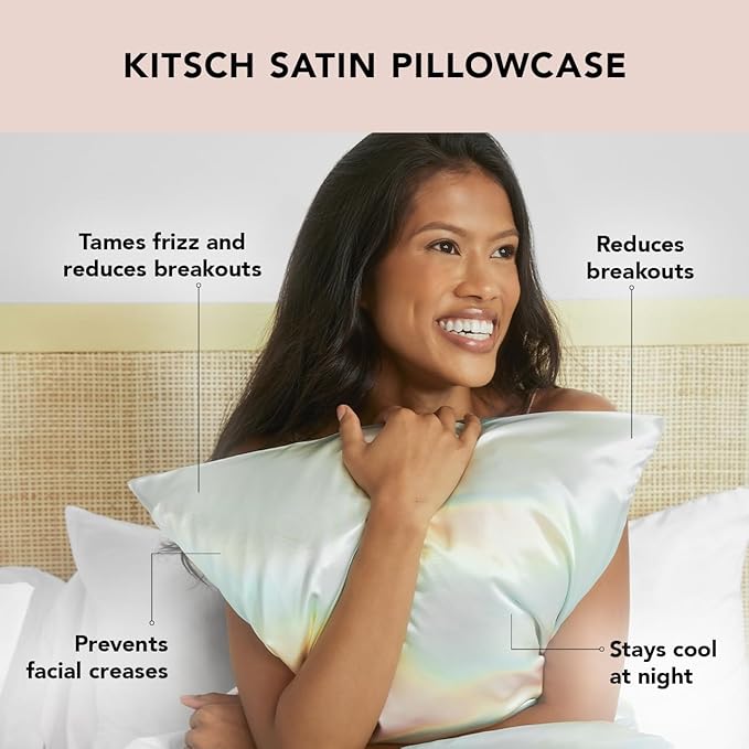 Kitsch Satin Pillowcase with Zipper for Hair & Skin, Softer Than Silk Pillow Cases Queen, Wrinkle-Free, Smooth and Cooling Satin Pillow Covers, Standard Size 19"x26" - Aura