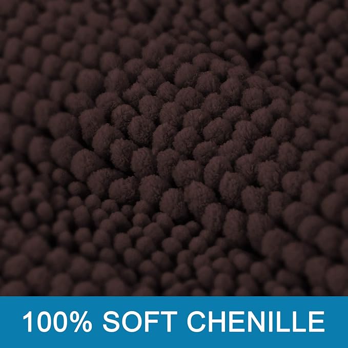 H.VERSAILTEX Bath Rugs for Bathroom Non Slip Bath Mats Extra Thick Chenille Striped Rug 20" x 32" Absorbent Non Skid Fluffy Soft Shaggy Washable Plush Mat for Indoor, Bath Room, Tub - Chocolate
