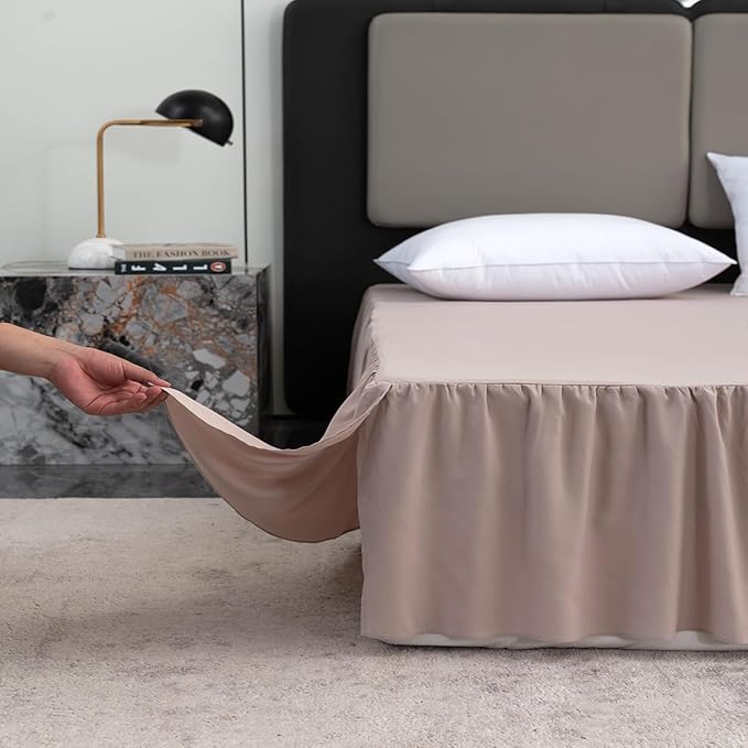 Bed Skirt King Size Ruffled Bed Skirt with Split Corners, 18 Inch Drop Dust Ruffle Bed Skirts with Platform, Khaki