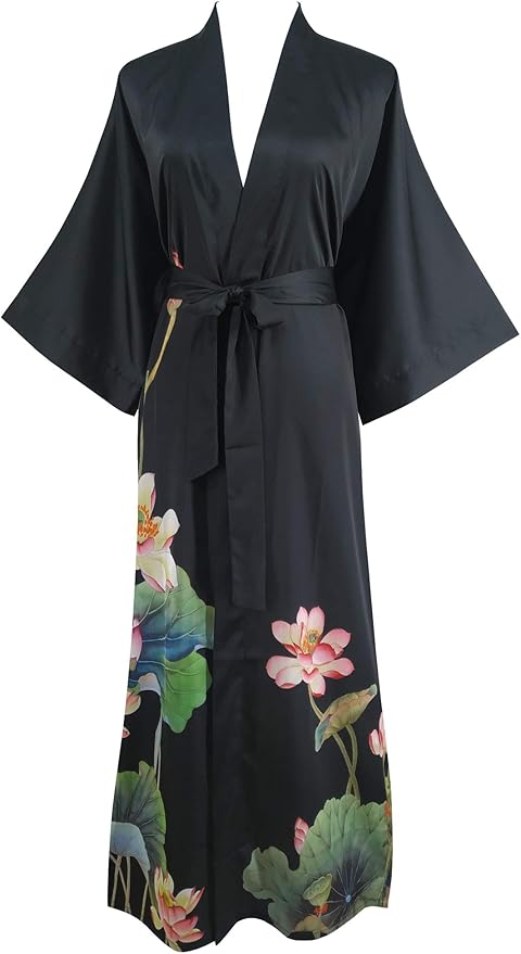Ledamon Women's Kimono Long Robe - Classic Floral Bathrobe Nightgown