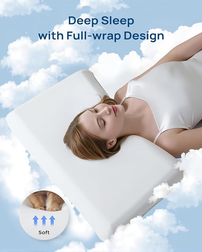 Cooling Soft Memory Foam Pillow, Cervical Neck Pillow for Side Sleepers, Back & Stomach Sleepers, Ergonomic Orthopedic Design for Neck Pain Relief and Deep Sleep, CertiPUR-US, White