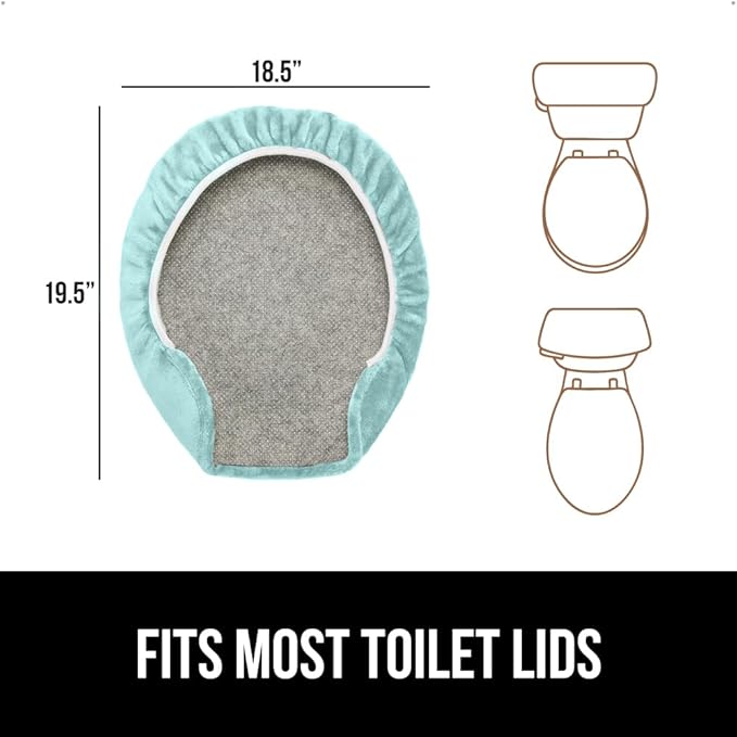 GORILLA GRIP Thick Memory Foam Bathroom Toilet Lid Seat Cover, Soft Velvet Topside, Machine Wash, Plush Cushioned Covers Fits Most Size Lids, Decorative Bath Room Accessories, 19.5x18.5, Seablue