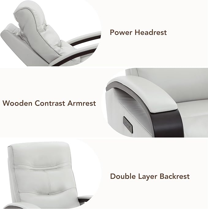 CHITA Genuine Leather Power Swivel Glider Rocker Recliner, FSC Certified Mid Century Modern Recliner Chair for Adults, Adjustable Power Headrest, for Nursery and Living Room, Creamy Grey
