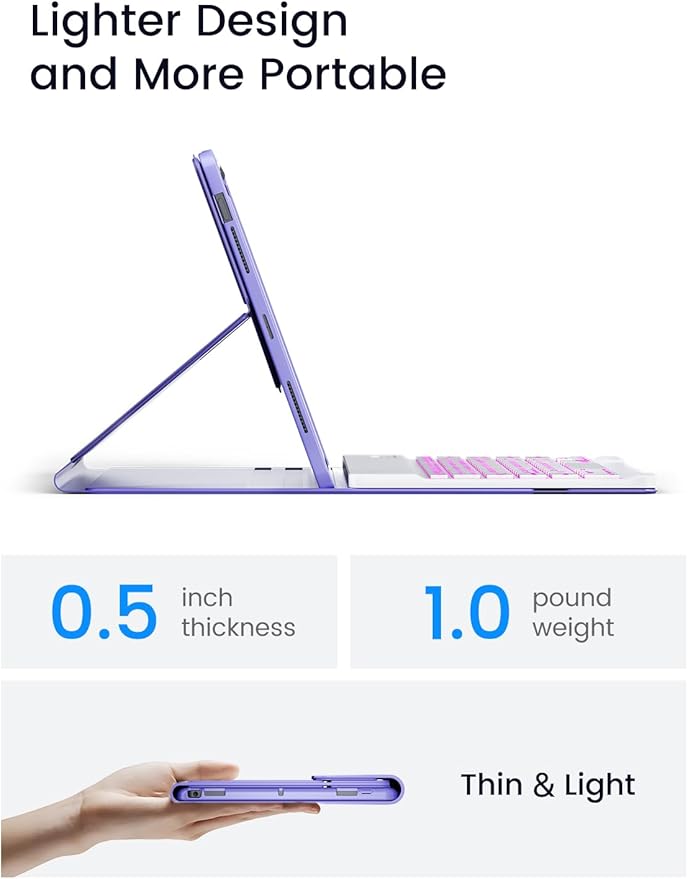 OYEEICE for iPad 9th Generation Case with Keyboard 10.2'' - 7 Color Backlit Wireless Keyboard Cover with Pencil Holder for iPad 9th/8th/7th Gen 10.2 inch, iPad Air 3rd Gen & iPad Pro 10.5" - Purple