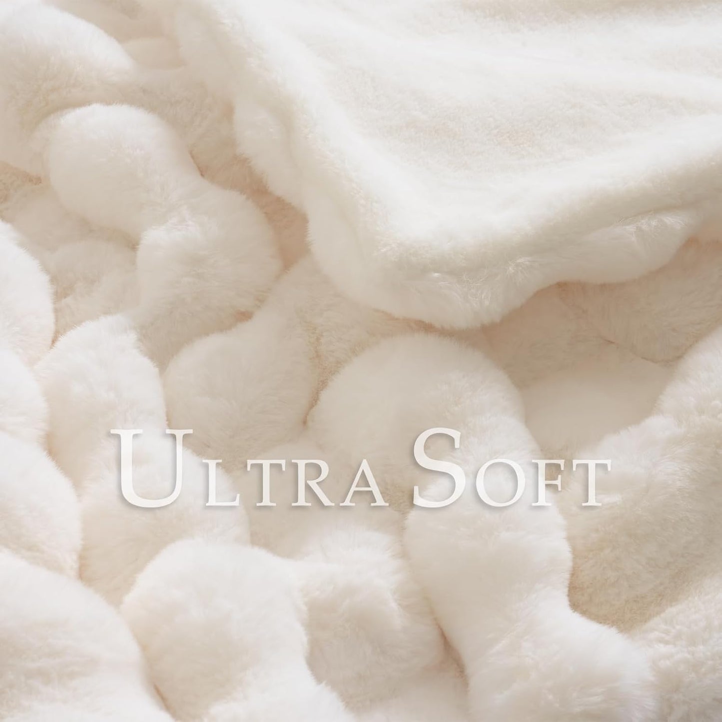 BENVWE Faux Fur Throw Blanket for Couch Bed - Fluffy Soft Thick Bubble Blanket for Living Room Home Decor - Mothers Day Birthday Gifts for Women, Cream White, 63" x 80"