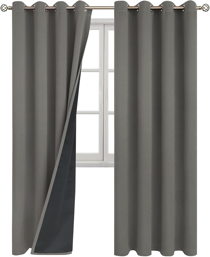 BGment Grey Blackout Curtains for Bedroom Window 84 Inch Length 2 Panels Set, 100% Light Blocking Thermal Insulated Grommet Drapes for Living Room Darkening with Black Liner, 52 Inch Wide Each