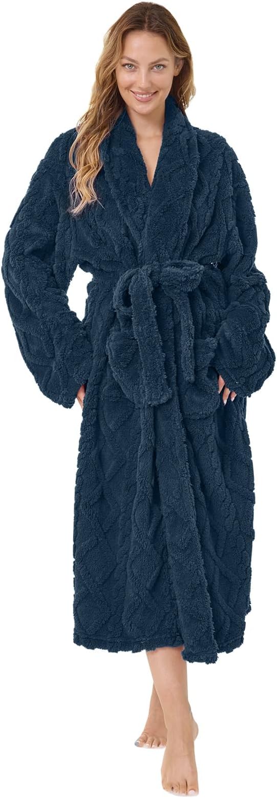 MIZZEO Microfiber Robes for Women, Cozy Soft Warm Plush Women Robe Plush Long Bathrobe
