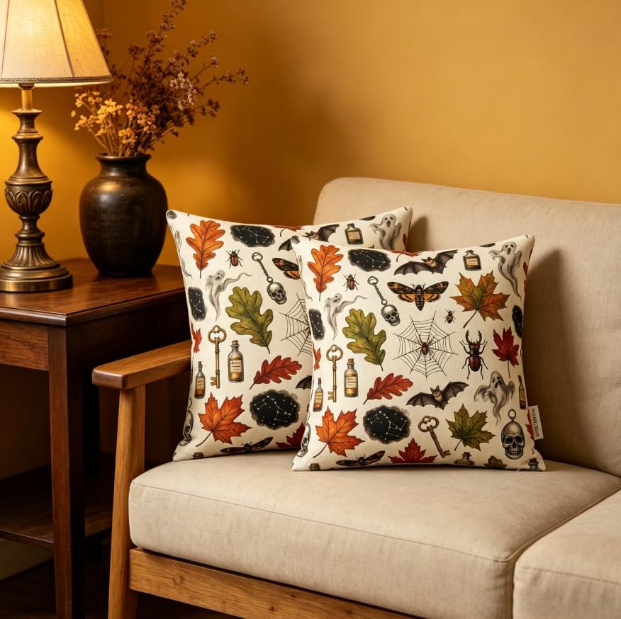 Halloween Throw Pillow Covers, Spooky Vintage Pattern, 18x18 Inch, Machine - Image 2
