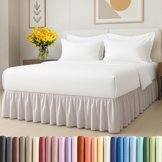 Bedskirt King Size Ruffle - 18 inch Drop Dust Ruffle Bed Skirt with Platform - Soft, Easy Fit, Premium Hotel Quality - Wrinkle, Fade & Shrink Resistant - for Women, Men, Kids and Teens - Light Grey