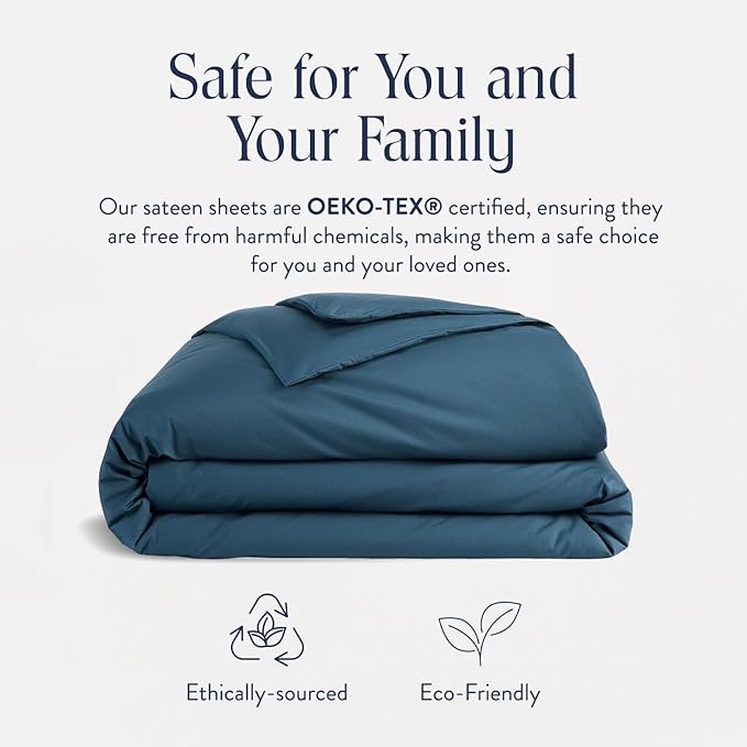 Brooklinen Luxury Sateen Duvet Cover - 100% Cotton, Twin/Twin XL Size in Abyss Blue with Extra-Long Corner Ties and Button Closure - Best Twin/Twin XL Duvet Covers